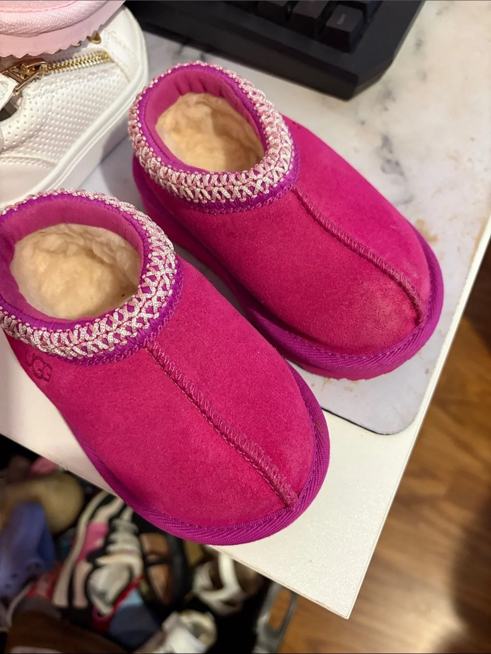 UGG Kids Slip-On Shearling Slippers in Hot Pink